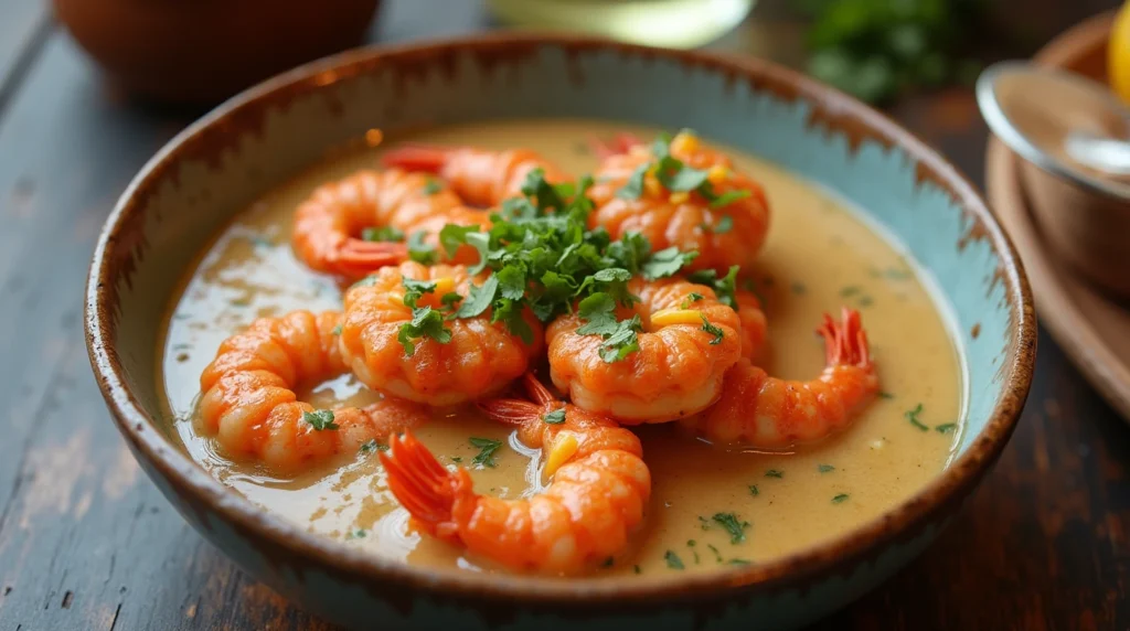 Chef adding spices like paprika, cayenne, and Old Bay seasoning to seafood boil sauce in a modern kitchen.

