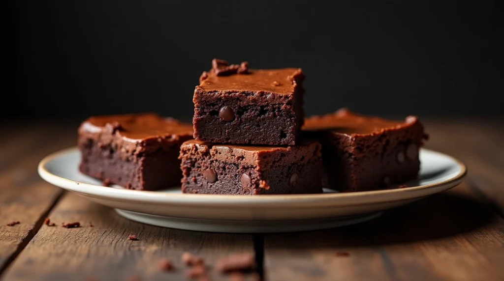 Fudgy brownies baking in a modern oven, with a warm golden-brown appearance and a cozy kitchen atmosphere