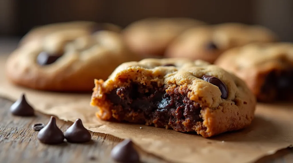 Freshly baked brookie with a brownie and cookie fusion, showcasing its gooey and crispy texture.