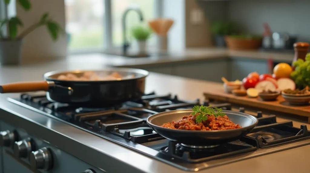 Plating a Milk Street recipe in a modern kitchen.