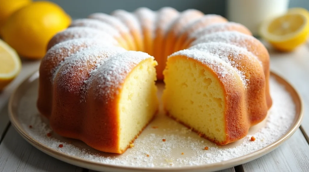 Moist ricotta lemon cake with powdered sugar