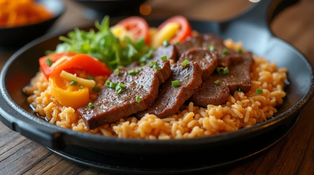 Pepper Lunch sizzling plate in action