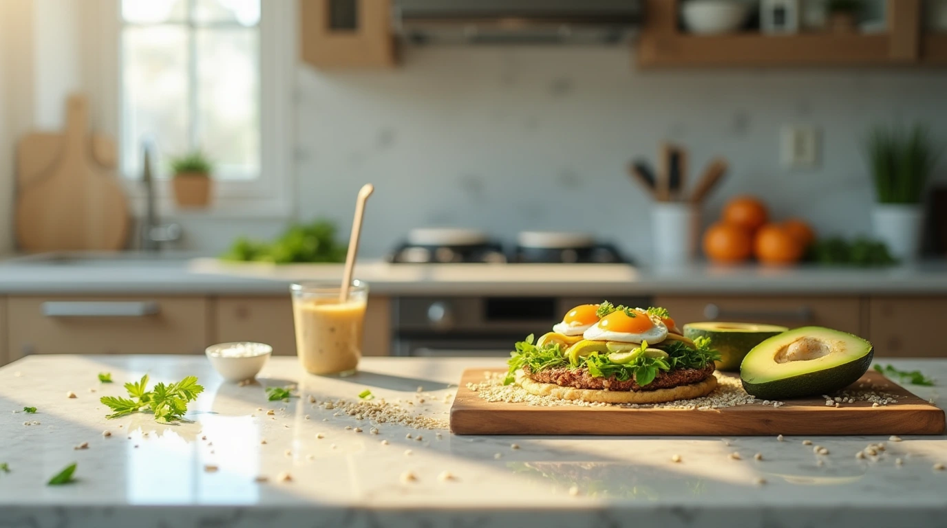 Fresh ingredients for a quick 5-minute meal in a modern kitchen.