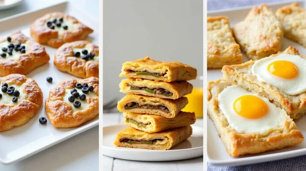 Freshly baked puff pastry sliders on a cutting board in a cozy kitchen.