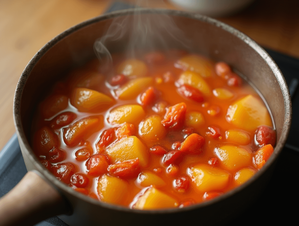 Homemade Peach Gum Dessert – Boost Skin Health Naturally 3 Simmering peach gum dessert with dates and goji berries