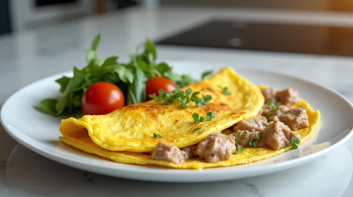 Tuna omelette with herbs and sautéed vegetables