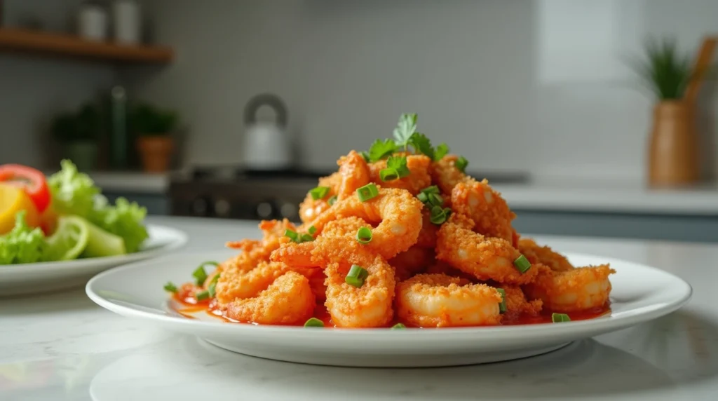 A Creamy, Spicy Delight That'll Elevate Any Dish 3 Crispy shrimp with bang bang sauce served with a fresh vegetable salad.