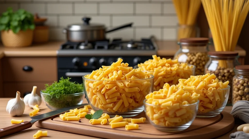 Can You Mix Penne and Macaroni? 2 Uncooked penne and macaroni pasta in modern kitchen