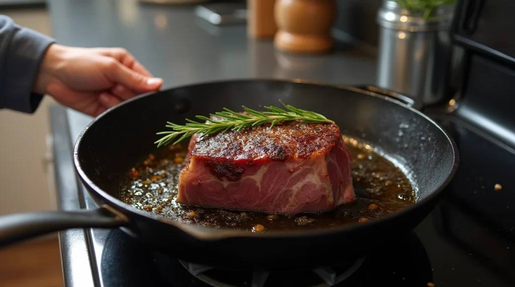 How Long Should You Roast Venison for Perfect Flavor? 2 A perfectly roasted venison roast garnished with fresh herbs, served on a wooden platter with roasted vegetables.