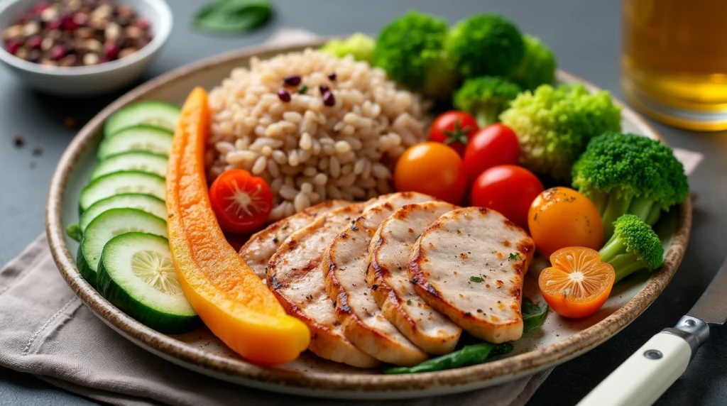 A healthy Weight Watchers dinner plate featuring grilled chicken