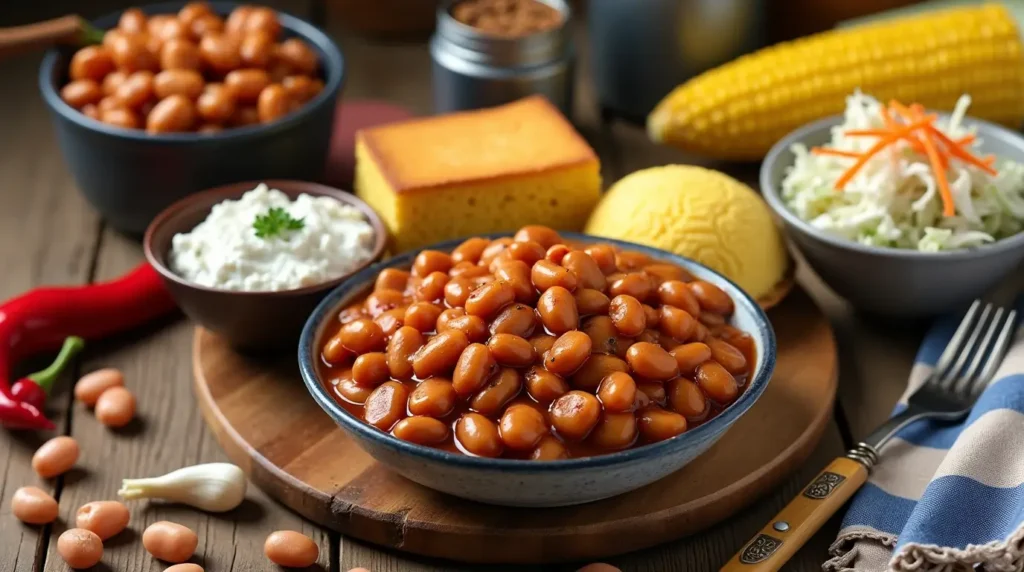 Baked Beans Recipe 4 Serving baked beans recipe with cornbread and coleslaw for a complete meal.