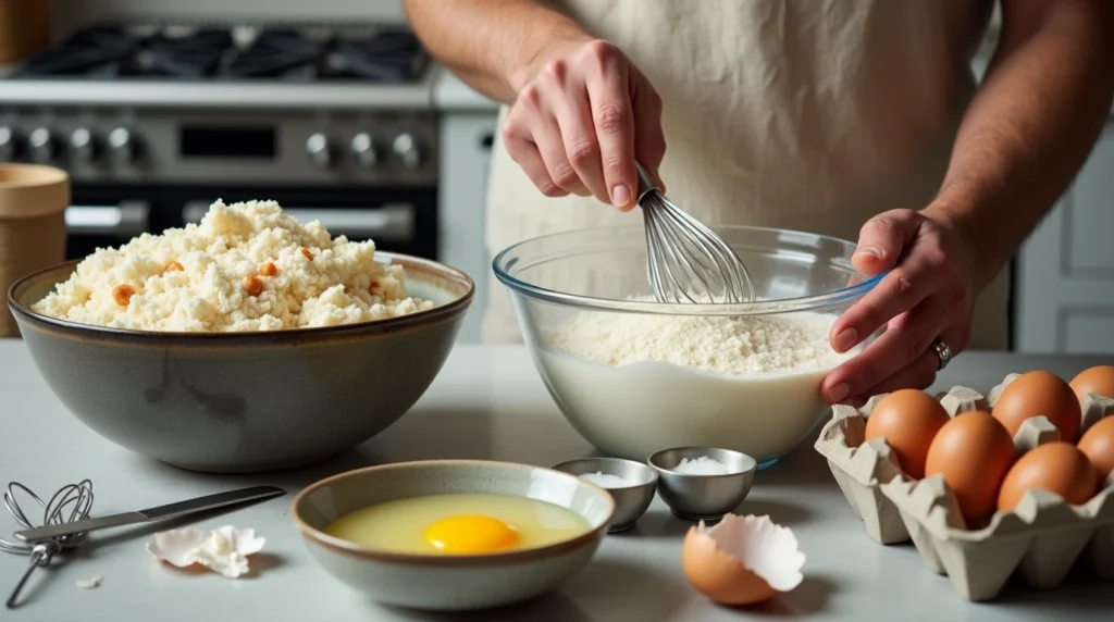 What Is A Financier Cookie Made Of? 2 Mixing dry ingredients for financier cookies in a modern kitchen.
