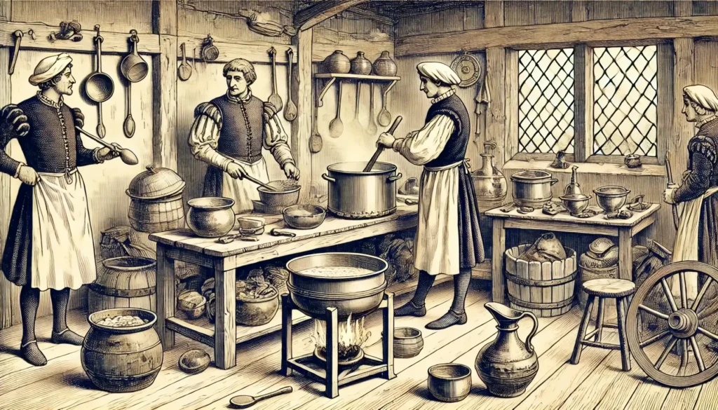 What is the dessert junket made of? 3 Historical illustration of medieval junket preparation.
