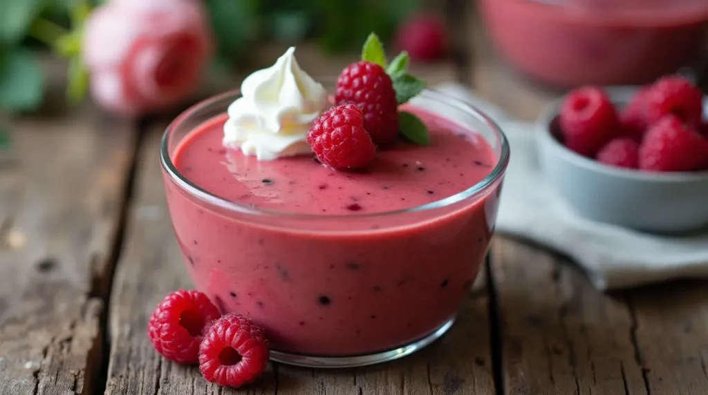 What is the dessert junket made of? 2 Traditional Danish junket dessert with raspberries.