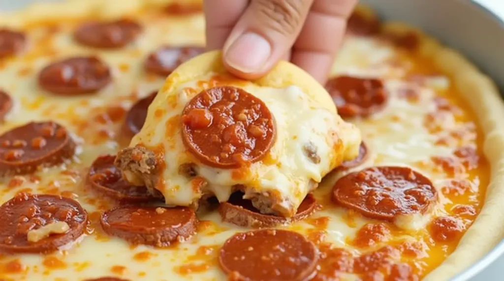 Veggie pizza dip recipe with fresh vegetables served with veggie sticks for dipping.